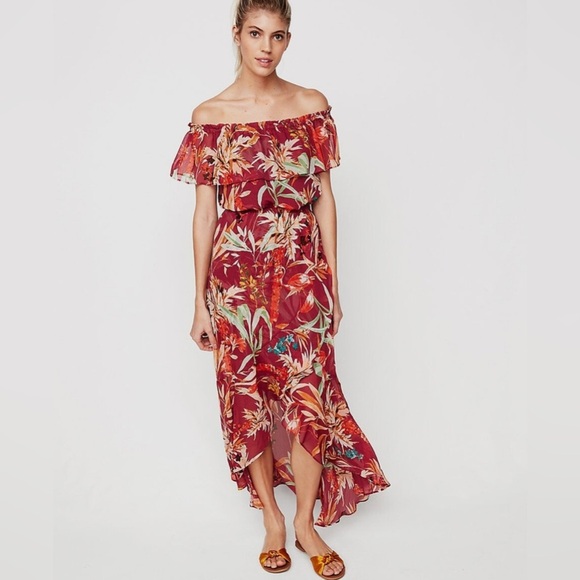 Express Floral Off The Shoulder Maxi Dress RED XS Like new condition - Picture 3 of 12